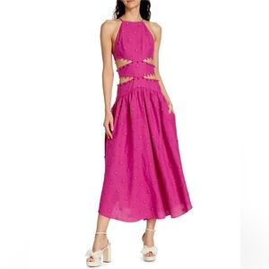 NWT farm rio Cut-Out Floral Appliqué Midi-Dress